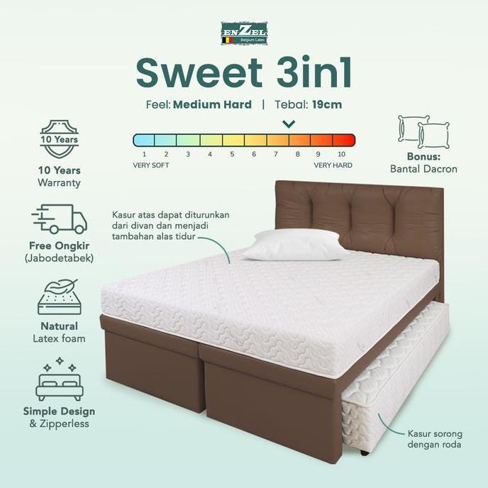 Kasur Sorong 3In1 Full Latex - Enzel Sweet - Medium Hard - Uk 160X200