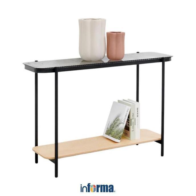Informa Dario Meja Konsol Smoked Glass - Hitam Meja Pajangan Samping Lorong Rak Buku Meja Hias