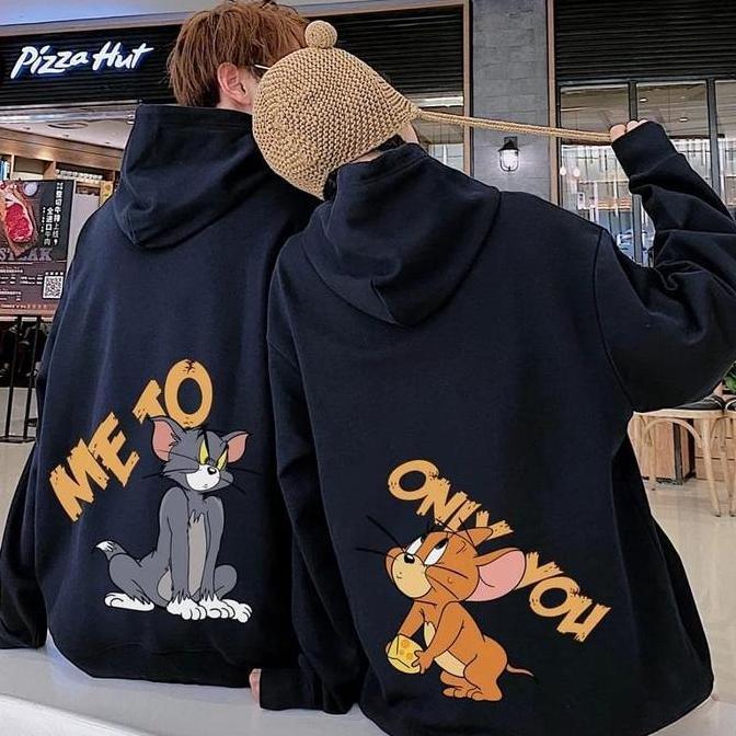 BL132 - switer couple TOM&JERRY / sweater couple pasangan sahabat / hoodie couple boba kekinian kere