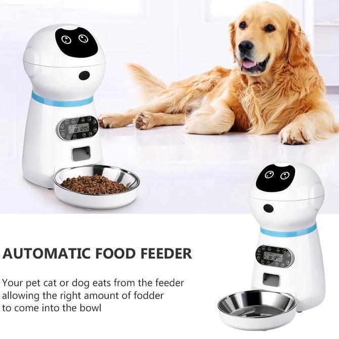 Tempat Makan Hewan Otomatis 3.5L Dispenser Makanan Anjing Kucing Auto Feeding Timer Porsi Adjustable