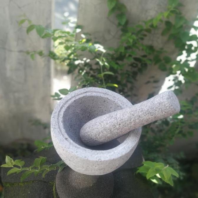 Lumpang / Lesung Batu Kali Diameter 16cm + Alu / Tumbukan RDN