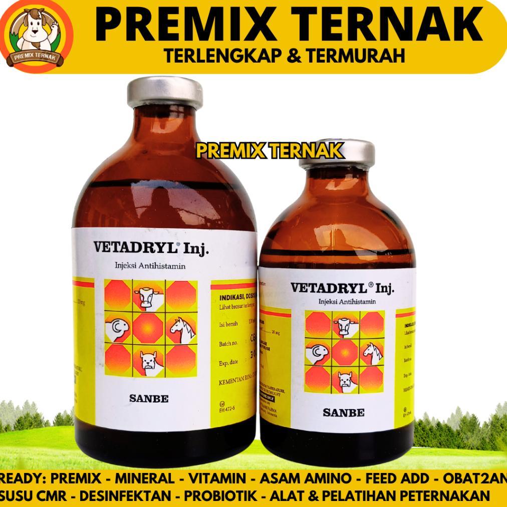 VETADRYL INJ 50ML VETADRYL INJ 100ML - Obat Hewan Antihistamin Ternak Sapi Kuda Kambing Babi Anjing