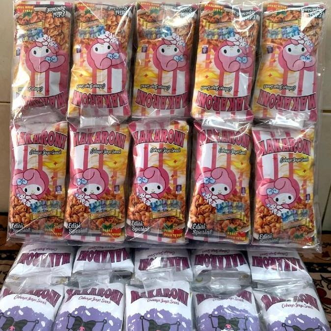 Makaroni @100 pcs - Snack makaroni rasa Original dan Pedas Daun Jeruk - Kemasan Karakter Food Makana