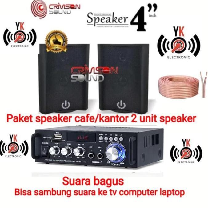 paket sound system cafe masjid kantor 2 unit speaker crimson amplifier bluetooth usb