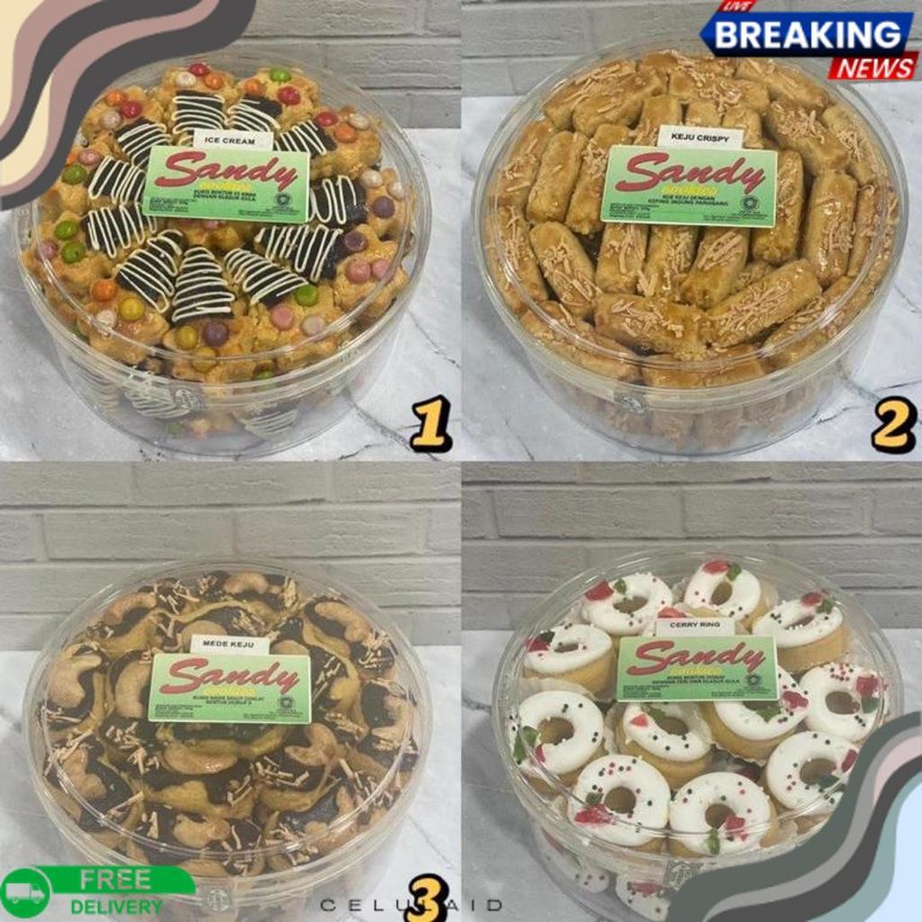 Sandy Cookies Regular (Hijau) Toples Tin Sedang (Exp Panjang) Nastar / Kastengel / Sagu Keju / Lidah