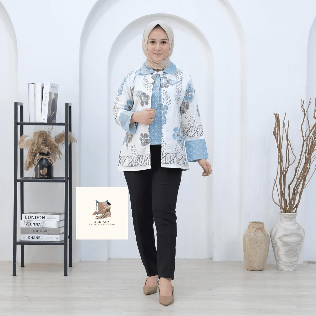 Grade Ori Blouse Batik Bordir Wanita Baju Lengan Panjang Atasan Modern Kekinian Remaja Kantor Rompi