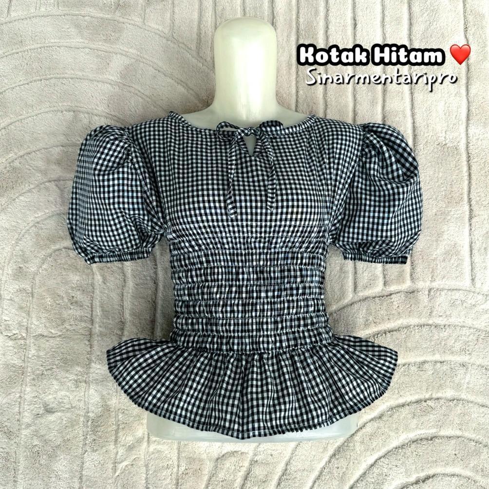 Tahan Lama Sinar - Balerina Crop Top Baju Fit Body Motif Kotak Kotak Pinggang Stretchy | Baju Atasan