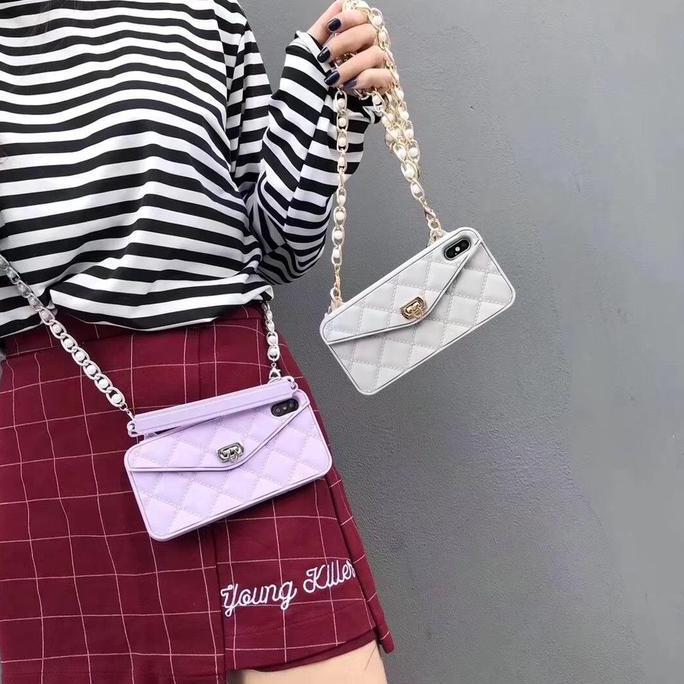 Dompet Case Tali Rantai Mutiara softcase Iphone 6 7 8 6+ 7+ 8+ Plus X