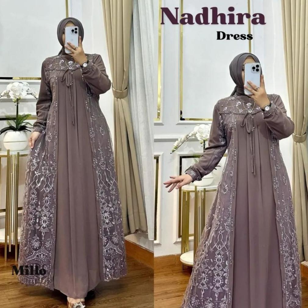HOT DEALS Gamis Brokat Nadira Dress Bahan Ceruty Babydoll Mix Brukat Gamis Pesta Mewah Kondangan Leb