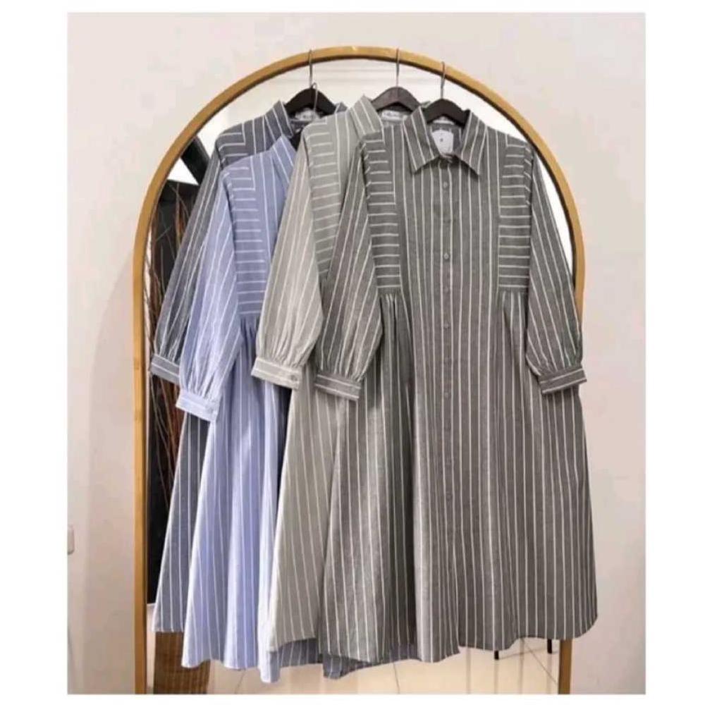 NEW PRODUCT TUNIC WANITA MOTIF GARIS-GARIS / KEMEJA TUNIK WANITA TERBARU / TUNIK DEWASA JUMBO TERLAR