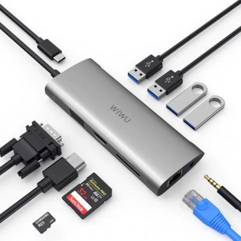 QANTASH Original WIWU Apollo Type C Hub 11 in 1 Adapter Lan VGA USB C to RJ45
