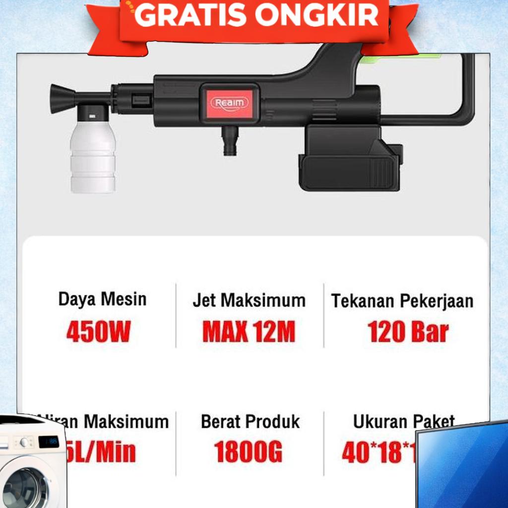 Reaim Alat Cuci Motor Baterai Mesin Cuci Mobil Cordless 450W 250Bar, Alat Cuci Mobil Dan Motor, Semp