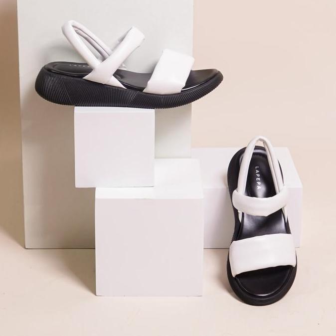 DF226 >> Valerie White Wedges | sandal platform wanita dua ban tali strap belakang kekinian warna pu
