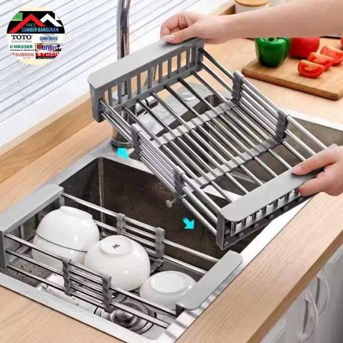 Keranjang Tarik Sink Stainles/Tirisan Air Cuci Piring Plastik