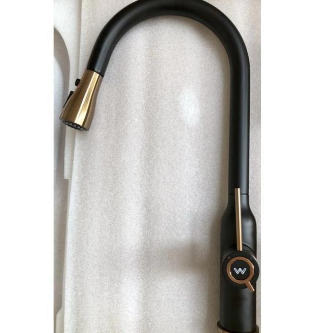Kran Cuci Piring Panas Dingin Hitam Gold Model Tarik/Kran Sink Tarik