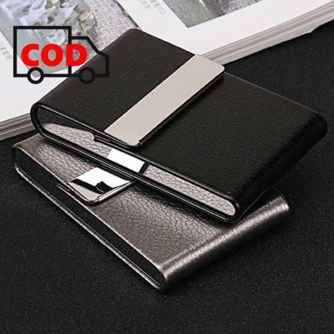 Kotak Bungkus Tempat Rokok Stainless Steel Cover Kulit Sintetis Elegan