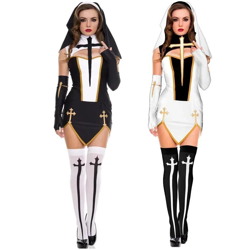 Sexy Lady Nun Superior Costume Church Religious Convent Cosplay Kostume Carnival Halloween Fancy Par