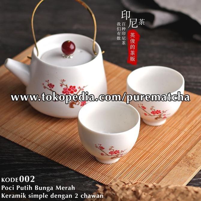 Teapot Chinese Tea Set Motif Bunga Merah Tea Cup Poci Teh Keramik Teko