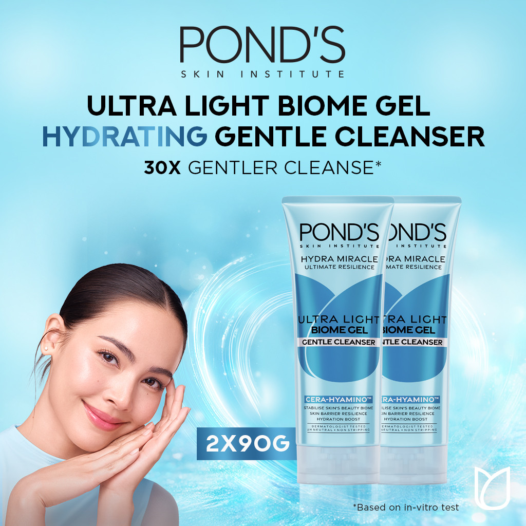 PONDS HYDRA MIRACLE ULTRA LIGHT BIOME GEL GENTLE CLEANSER - HYDRATING FACIAL WASH 90GR TWINPACK
