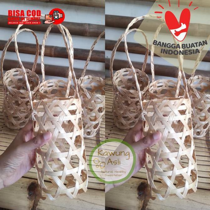 Tas Keranjang Anyaman Bambu Kemasan Untuk Botol, Hampers, Kantong Buah