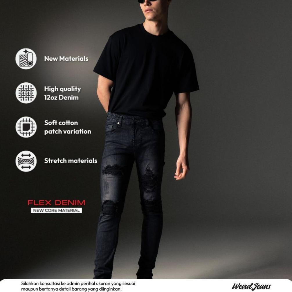 NEW Weird Jeans - Austin Black - Celana Jeans Panjang Pria Slimfit Ripped Sobek Tambal [terbaik][ter