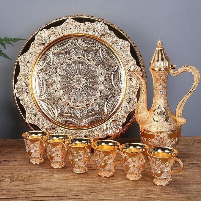Set Teko Teh Arab Aladdin 8 Buah/Set Teko dan Cangkir Vintage/Set Teko dan Gelas Minuman SUM