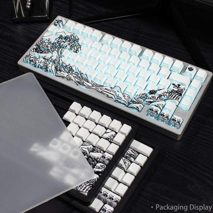 TERMURAH - Keycaps PBT Double Shot OEM Profile Ukiyo White Shine Through Front Side
