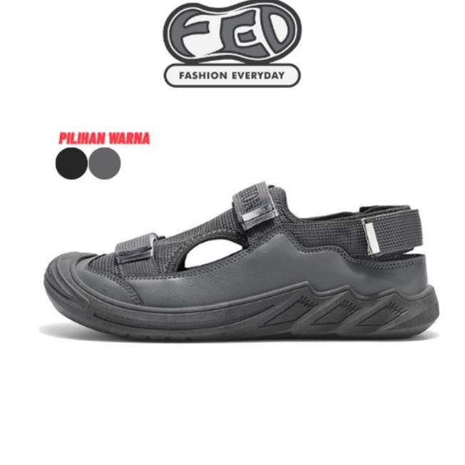 Fed Sandal Pria Okayama Grey Anti Licin Dan Berventilasi Sendal Santai Outdoor Hiking Pantai Hitam