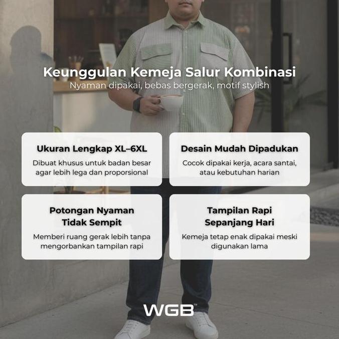 KEMEJA SALUR KOMBINASI PRIA BIG SIZE UKURAN BESAR JUMBO XXL - PRIME SERIES