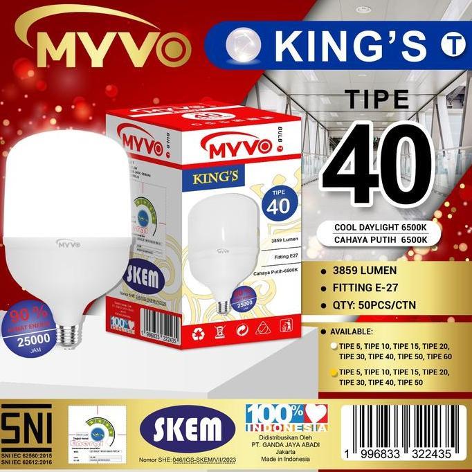 Bisadisini- Lampu Led Myvo Kings 40W 50W 60W - Bolam Myvo King 40W 50W 60W- Lampu Garansi - Myvo Kin