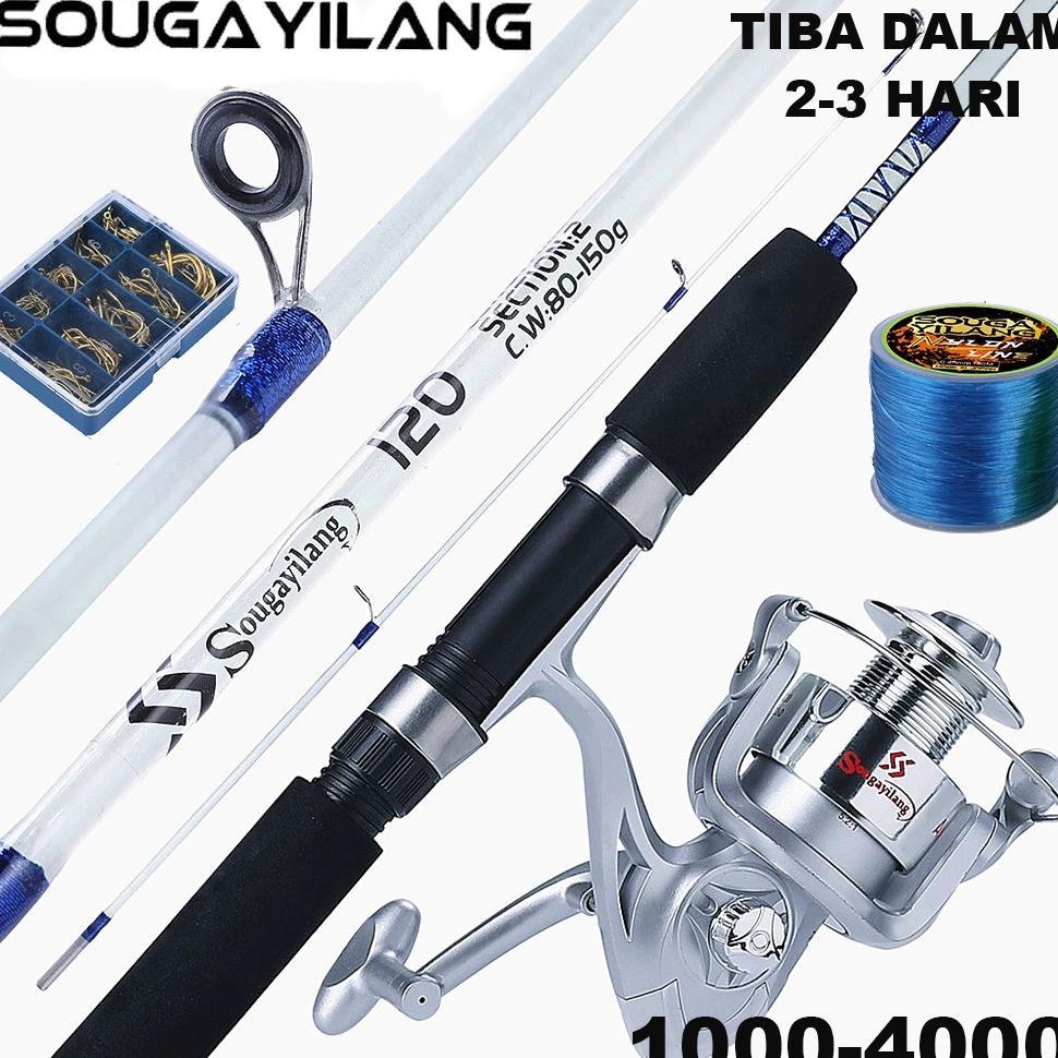 Sougayilang Pancingan Set Lengkap Joran Pancing Set 1.2- 1.8m Dan Spinning Reel Pancing 1000-4000 Jo