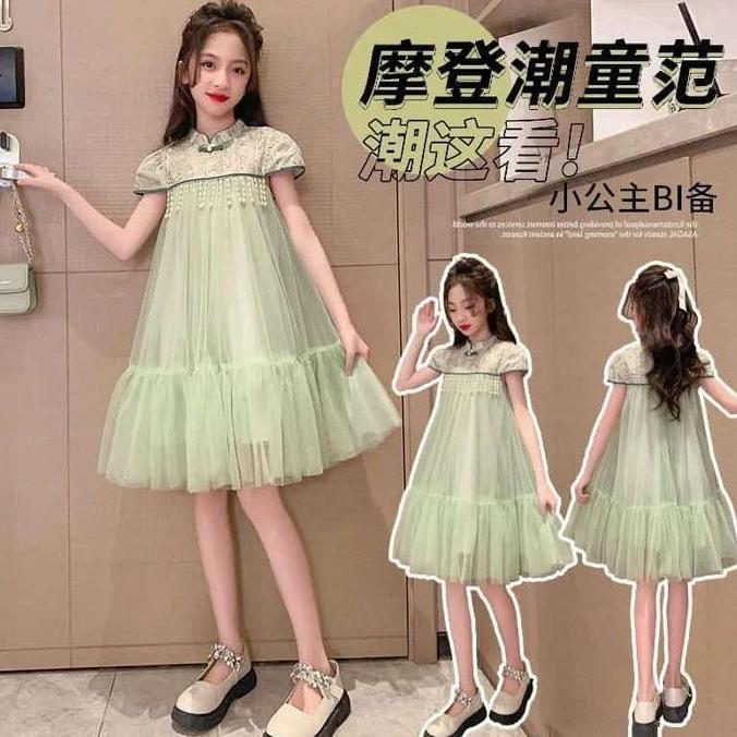 Termurah / Hot Sale Dress Cheongsam Qibao Anak Remaja Cewek Impor Green / Baju Cheongsam Imlek Anak