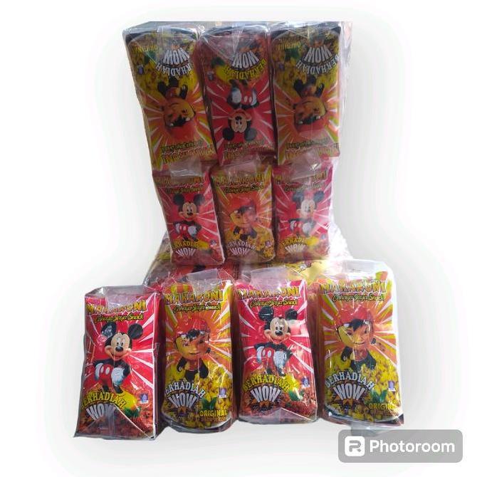 Makaroni @100 pcs - Snack makaroni rasa Original dan Pedas Daun Jeruk - Kemasan Karakter Food Makana