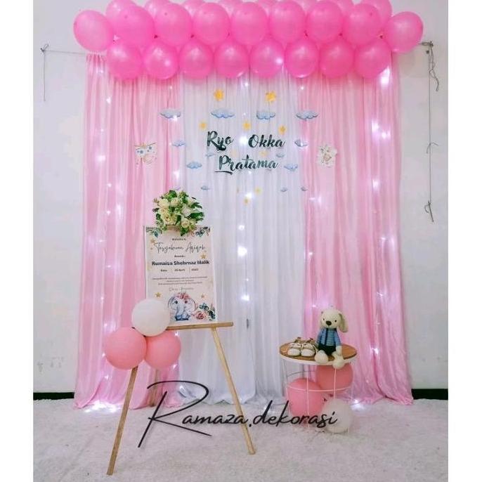 Dekorasi Backdrop Balon Metalic Syukuran Tasyakuran Aqiqah Lampu Putih