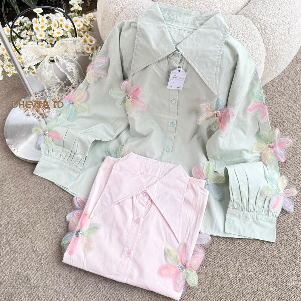 Hot Product Lily Kemeja Blouse Wanita Popline Motif Bunga Timbul Koleksi Terbaru By Dhevia Id/Blouse