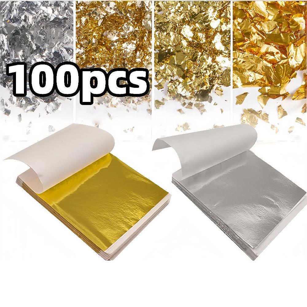 TERBARU 2026 100pcs Gold Leaf / Kertas Gold Foil Leaf Gilding Gold / Flakes Foil Kertas Foil Emas