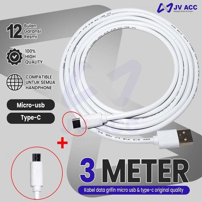 KABEL DATA CHARGER HP/CCTV GRIFFIN MICRO USB / TYPE C 3 METER UNIVERSAL