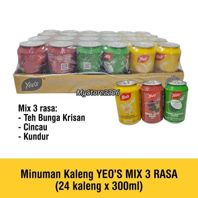 Ptursa_Sejati - Minuman Kaleng / Soft Drink Merek Yeos Rasa Mix (Sarsi Oren Cincau Kundur Krisantemu