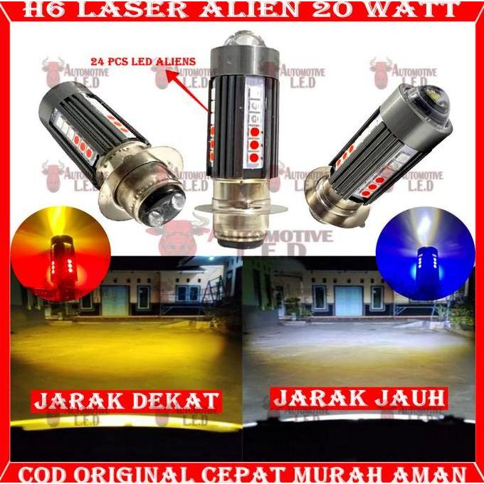 Promo ORIGINAL LAMPU UTAMA MOTOR H6 LASER 30 LED ALIEN H6 LED LASER 2 WARNA HI / LOO 20 WATT | BOHLA