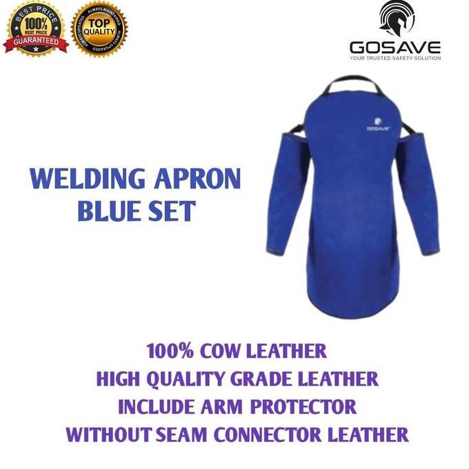 Apron Las Set GOSAVE Kulit Badan + Tangan Seragam Baju Las Safety Apron Las Set Bahan Kulit GOSAVE B