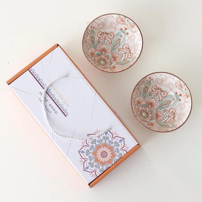 Gasyuk- Blossom Mangkok Set Keramik Jepang Wadah Saji Dengan Sumpit Bambu Estetik Bowl Hampers