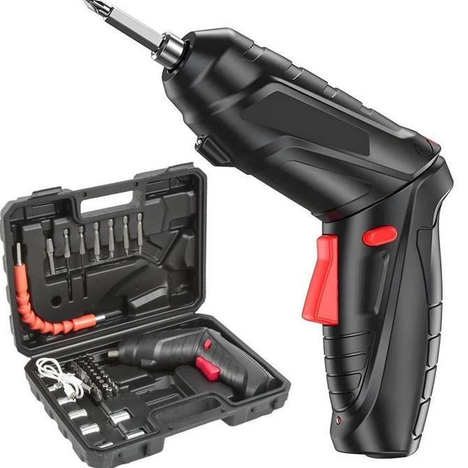 RETEKNO Set Lengkap Obeng Listrik / Mesin Bor Listrik Bor Baterai Tangan Tanpa Kabel Cordless Screwd