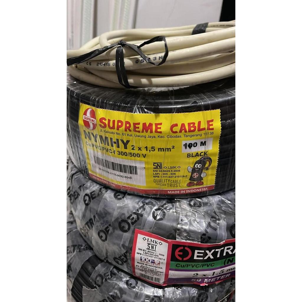 """] Kabel Supreme NYMHY Black / Hitam 2x1,5 / 2x1.5 SNI (PER ROLL / 100M)