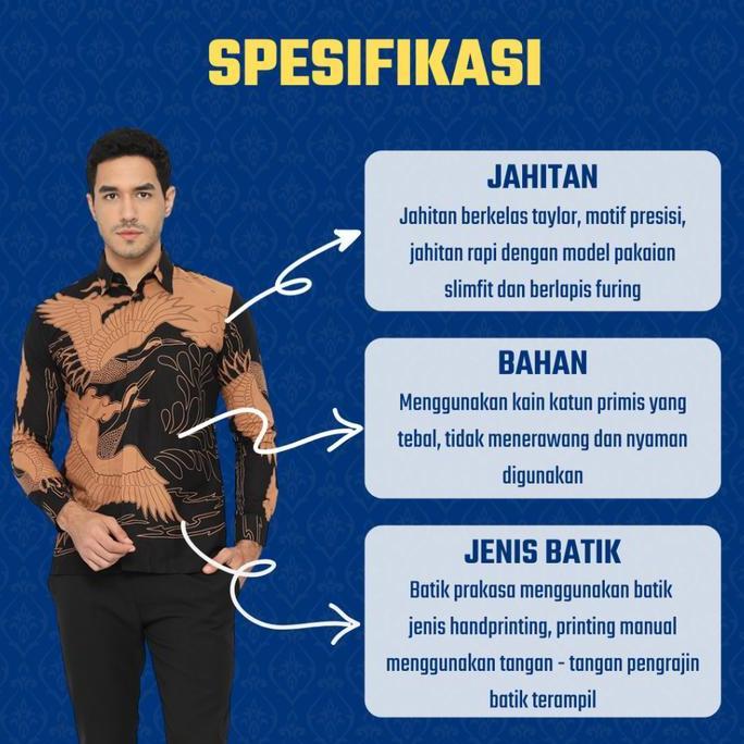 Xxxy- Kemeja Batik Pria Prakasa Motif Bara Slimfit Lengan Pendek Batik Solo Baju Katun Nyaman