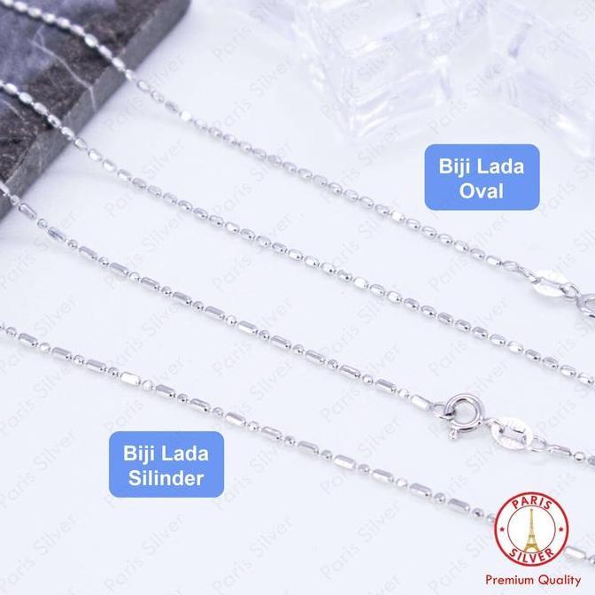Kalung Panjang Perak Asli Model Biji Lada Silver 925 Lapis Emas Putih Cowok Pria Kilap Oval Silinder