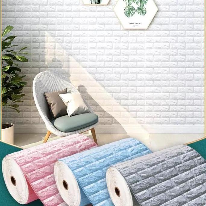 Sandalan - kseller WALLPAPER DEKORASI DINDING ROLL WALLPAPER 3D FOAM BATA Putih