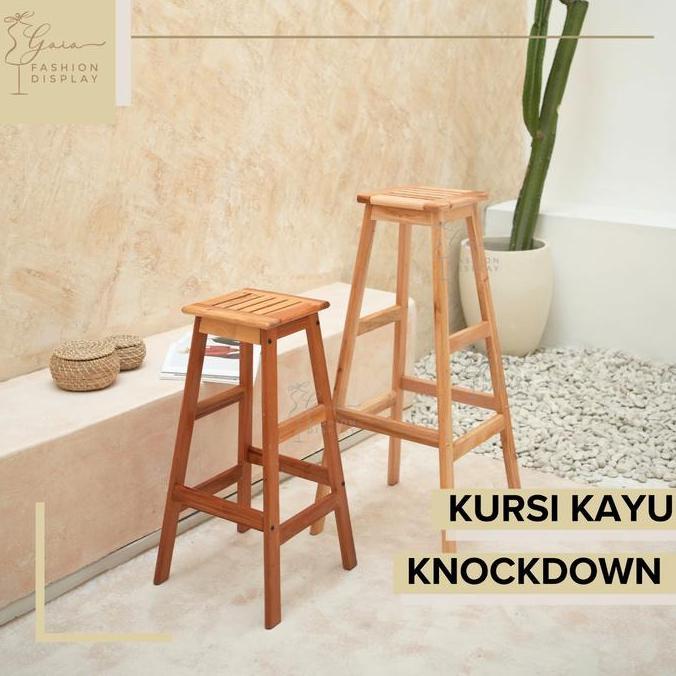 BANGKU KAYU KURSI KAYU WARNA NATURAL BANGKU TANGGA / BANGKU KAYU 75CM