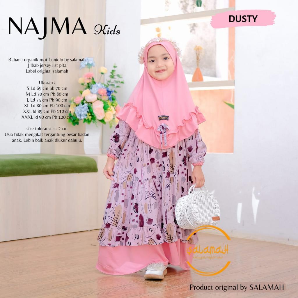 Gamis Anak Najma Kids Plus Jilbab Model Syari | Usia 2 3 4 5 6 7 8 9 11 - 15 Tahun | By Salamah Gros