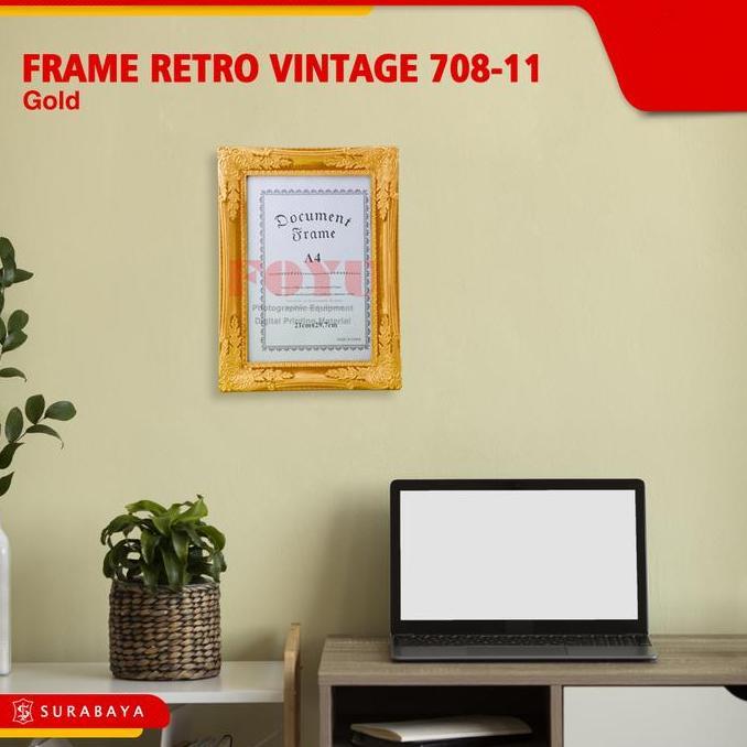Pigura Bingkai Frame Foto Retro Vintage Klasik A4 708-11 Dinding Gold Kaca Plastik (TERBAIK) (TERBAR
