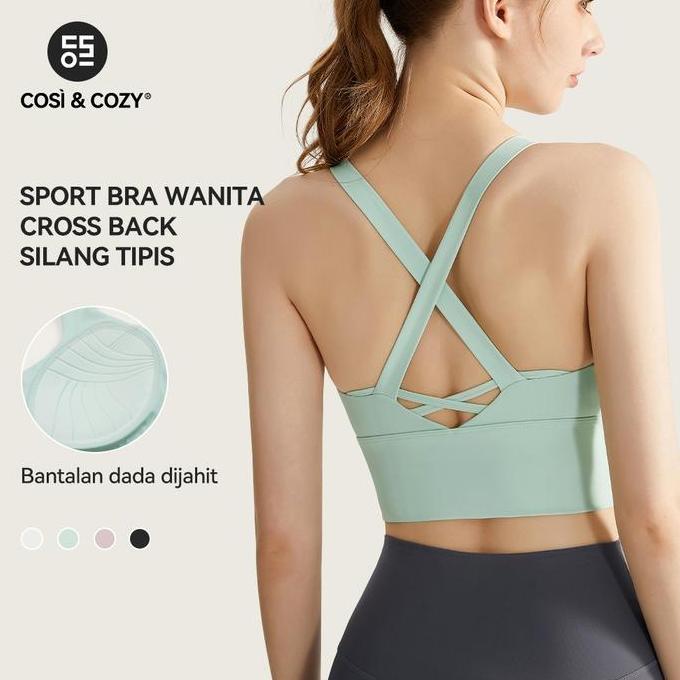 COSI  COZY Sport Bra Baju Olahraga Wanita Open Back Cross Back Tali Bahu Silang Tipis Bantalan Dada 